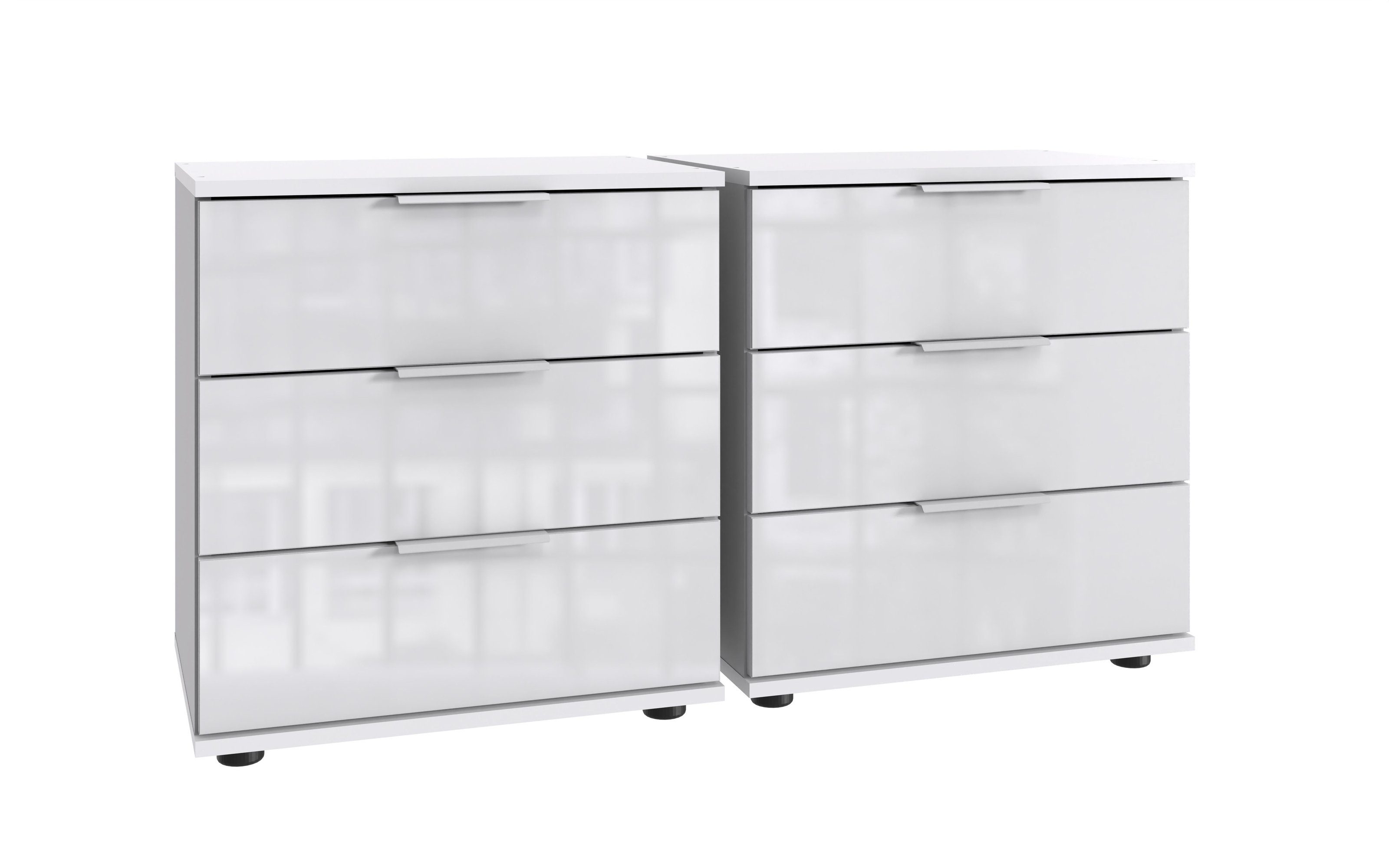 Nachtschrank (2er-Set) in WEISS + GLAS WEISS - 104x58x38cm (BxHxT)