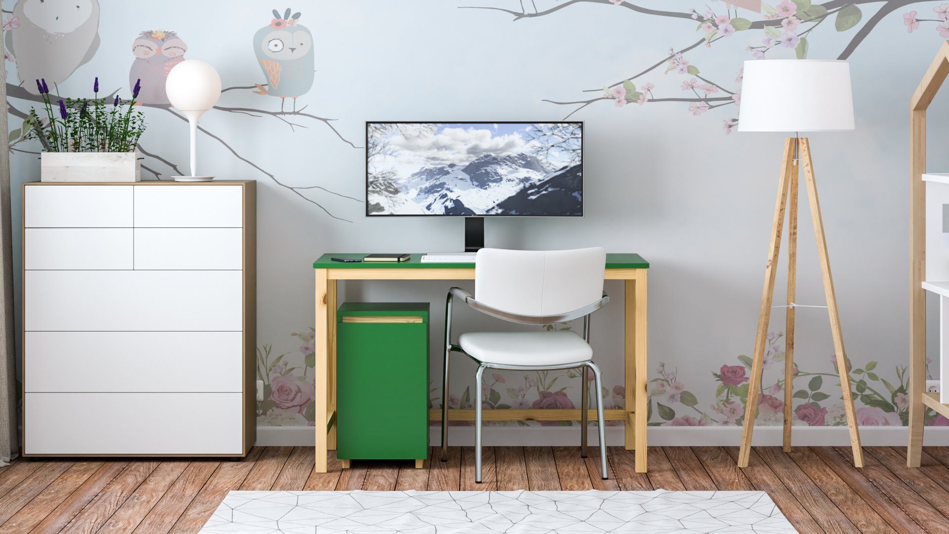 und farbigen Schreibtisch mit Beinen und Elio Container farbigen Grün (Schreibtisch Elio Beinen) Siblo mit Container Schreibtisch