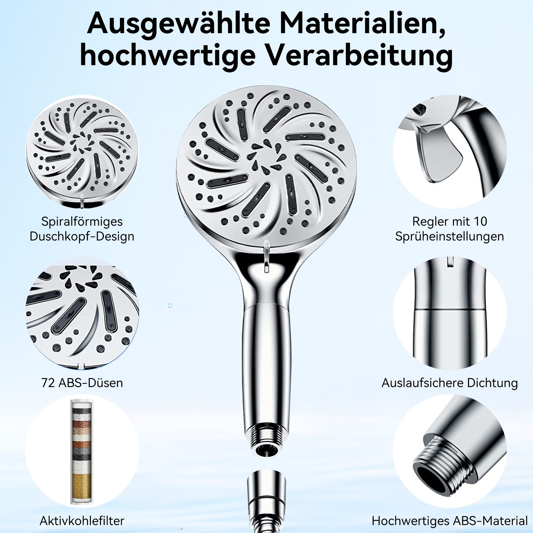 Keyura Duschbrause Duschkopf mit Filter,Hochdruck Handbrause mit Schlauch,B günstig online kaufen