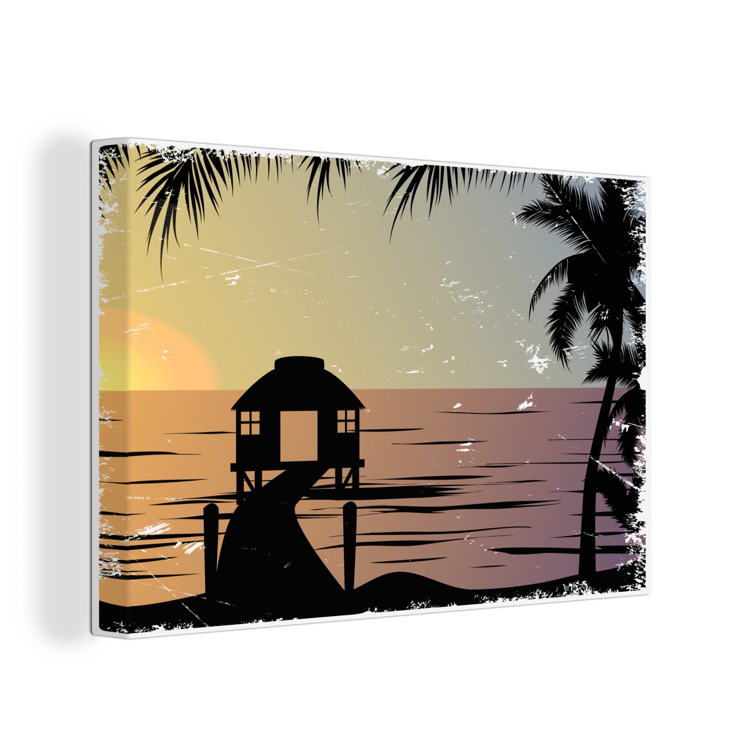 OneMillionCanvasses® Leinwandbild Pier - Meer - Nacht - Sommer, (1 St), Wandbild Leinwandbilder, Aufhängefertig, Wanddeko, 30x20 cm