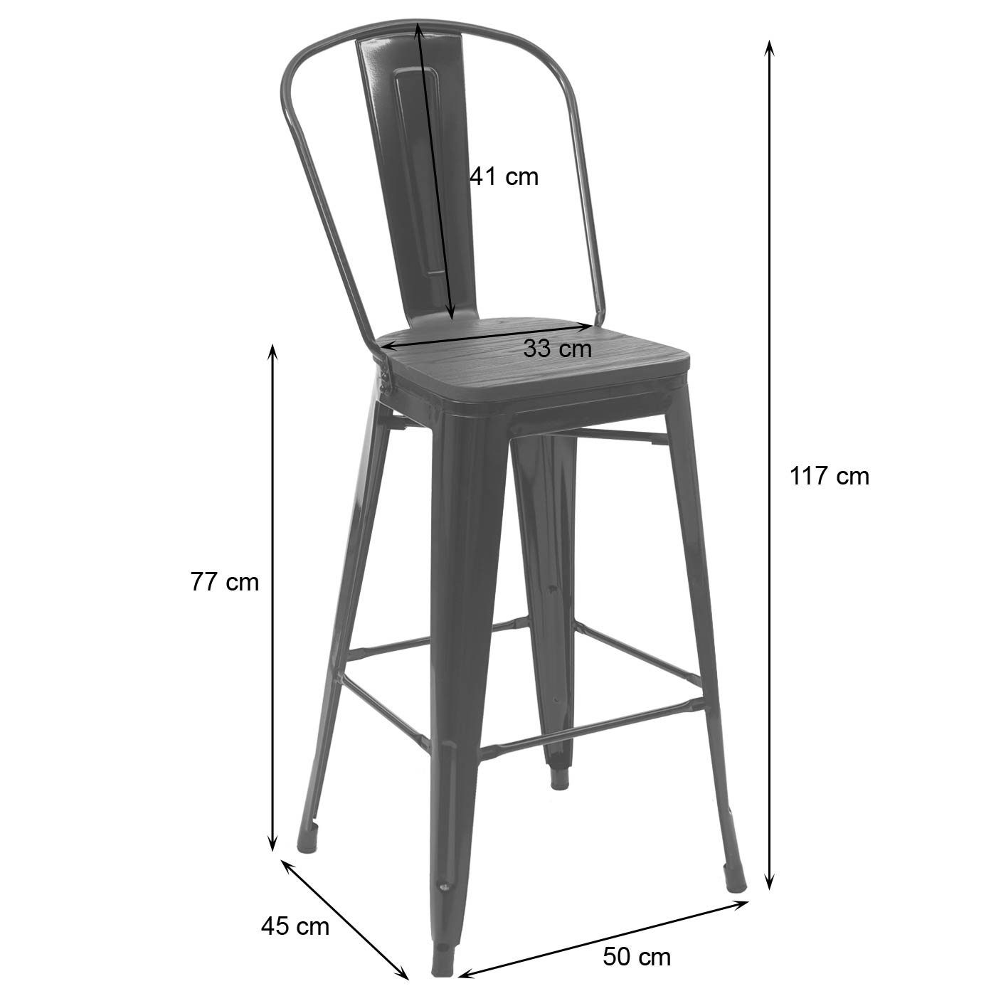 Maximale pro (Set, MCW Barhocker 120 Holzsitzfläche, kg 4er), Belastbarkeit MCW-A73-C-4 mit Stuhl: schwarz