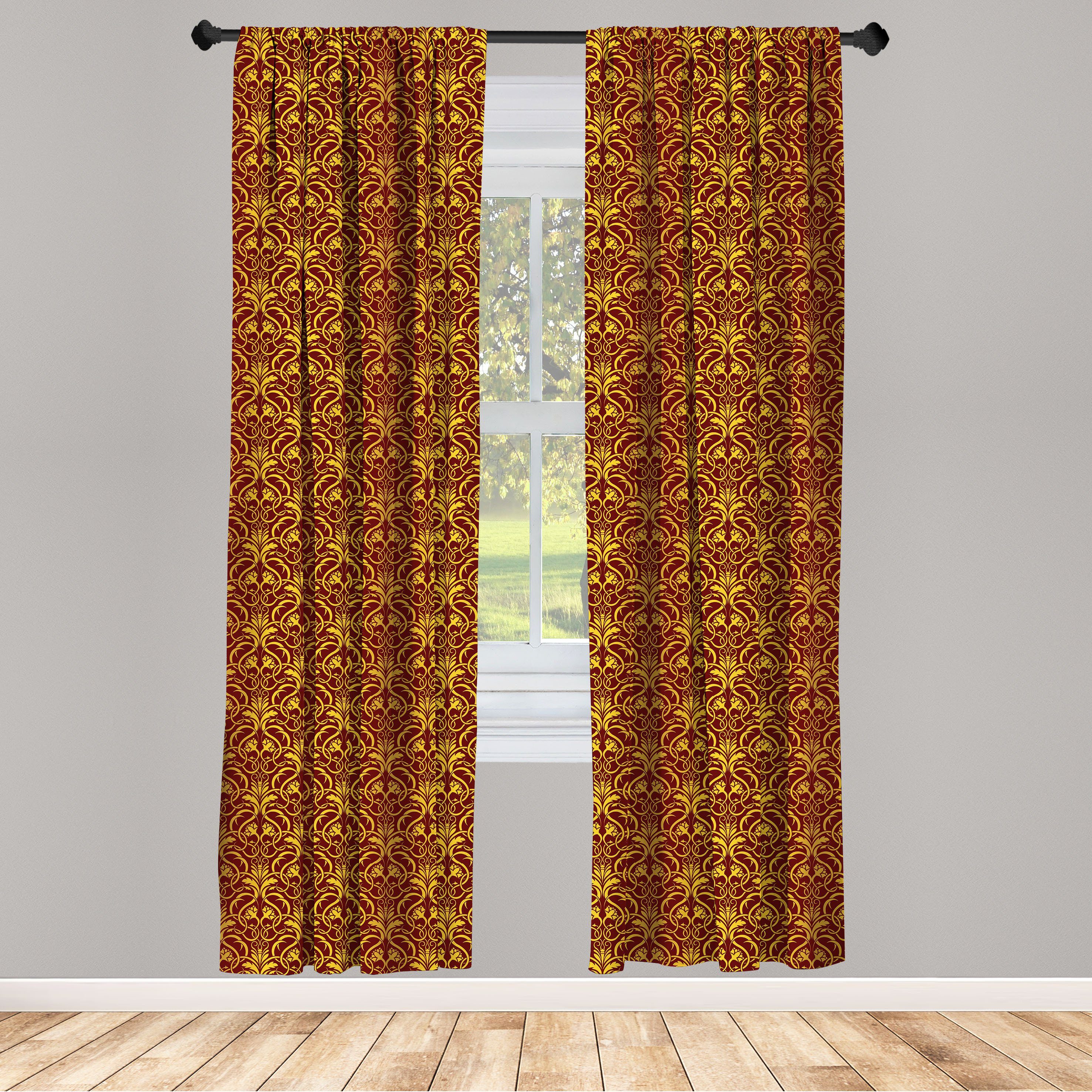Gardine Vorhang für Wohnzimmer Schlafzimmer Dekor, Abakuhaus, Microfaser, Gelbes Damast Venetian Blätter
