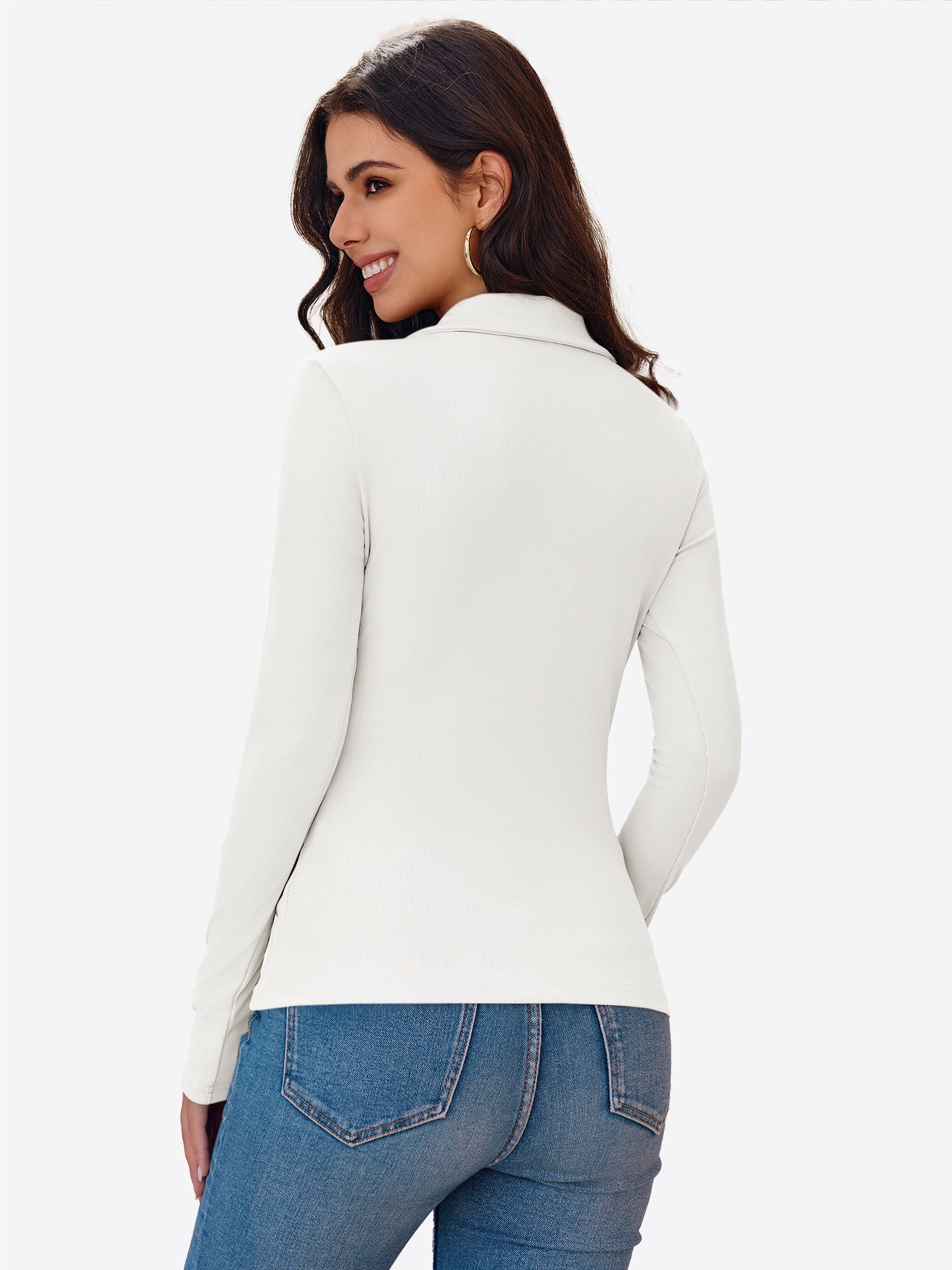 Imily Bela Poloshirt Damen Langärmliges Top mit aus Rippstrick (Packung, 1- günstig online kaufen