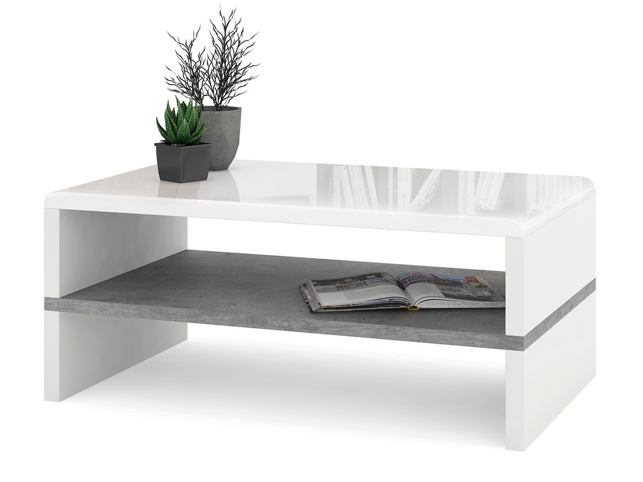 Mazzoni Couchtisch Design Rock Tisch Weiß Hochglanz / Beton Wohnzimmertisch günstig online kaufen