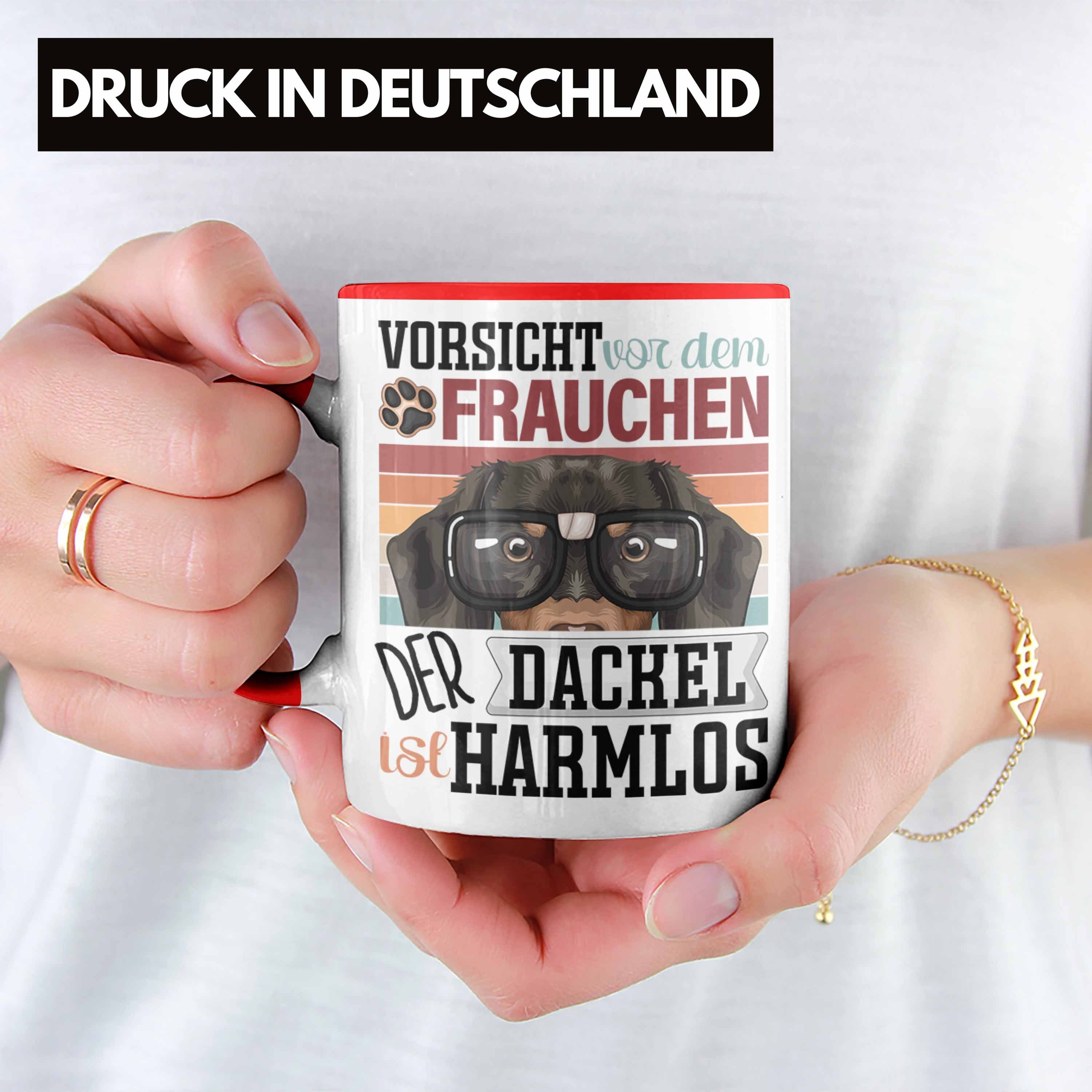 Geschenk Frauchen Geschenkidee Tasse Lustiger Besitzerin Dackel Rot Tasse Spruch Trendation