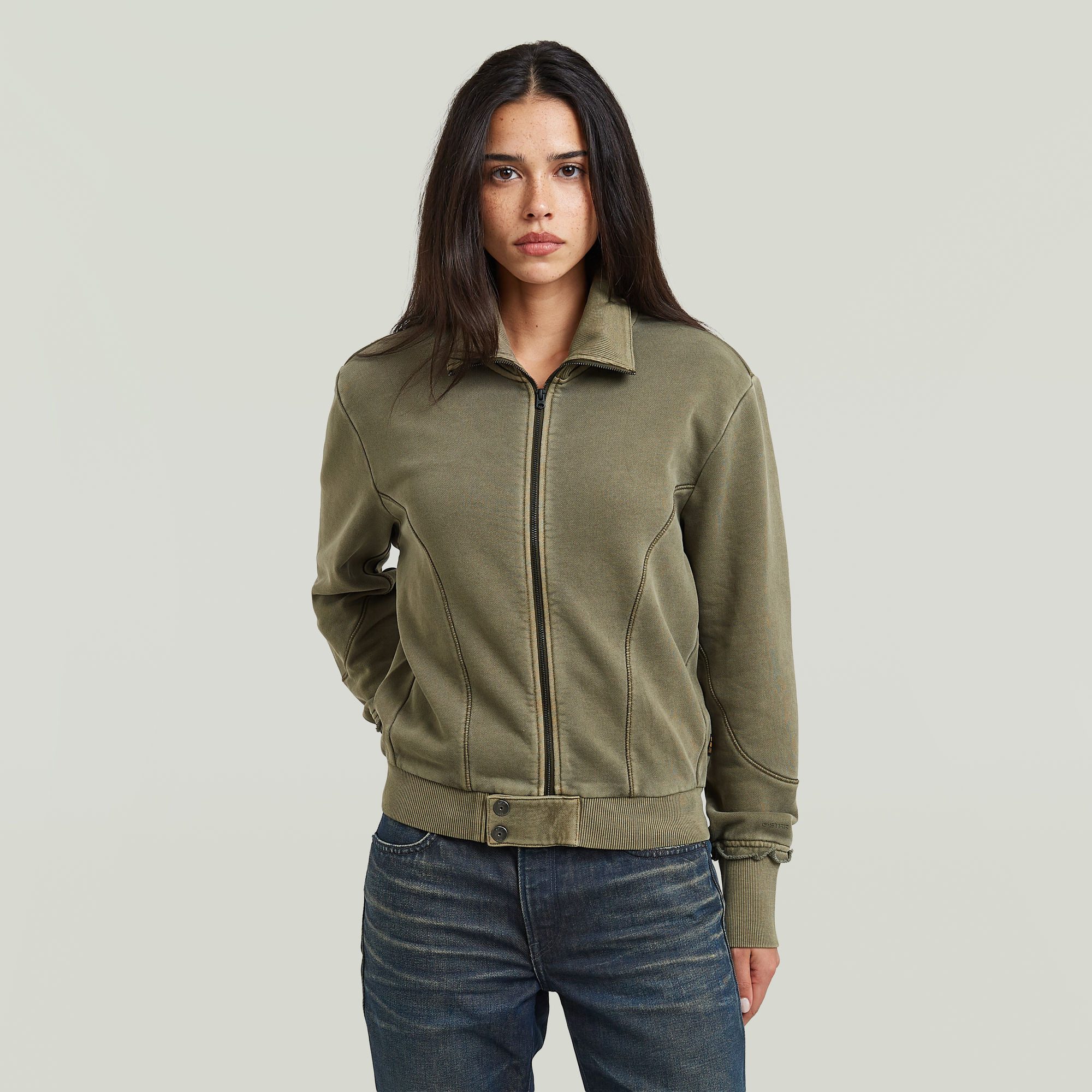 G-STAR Sweatjacke Washed zip thru sw wmn mit Stehkragen, Used-Optik