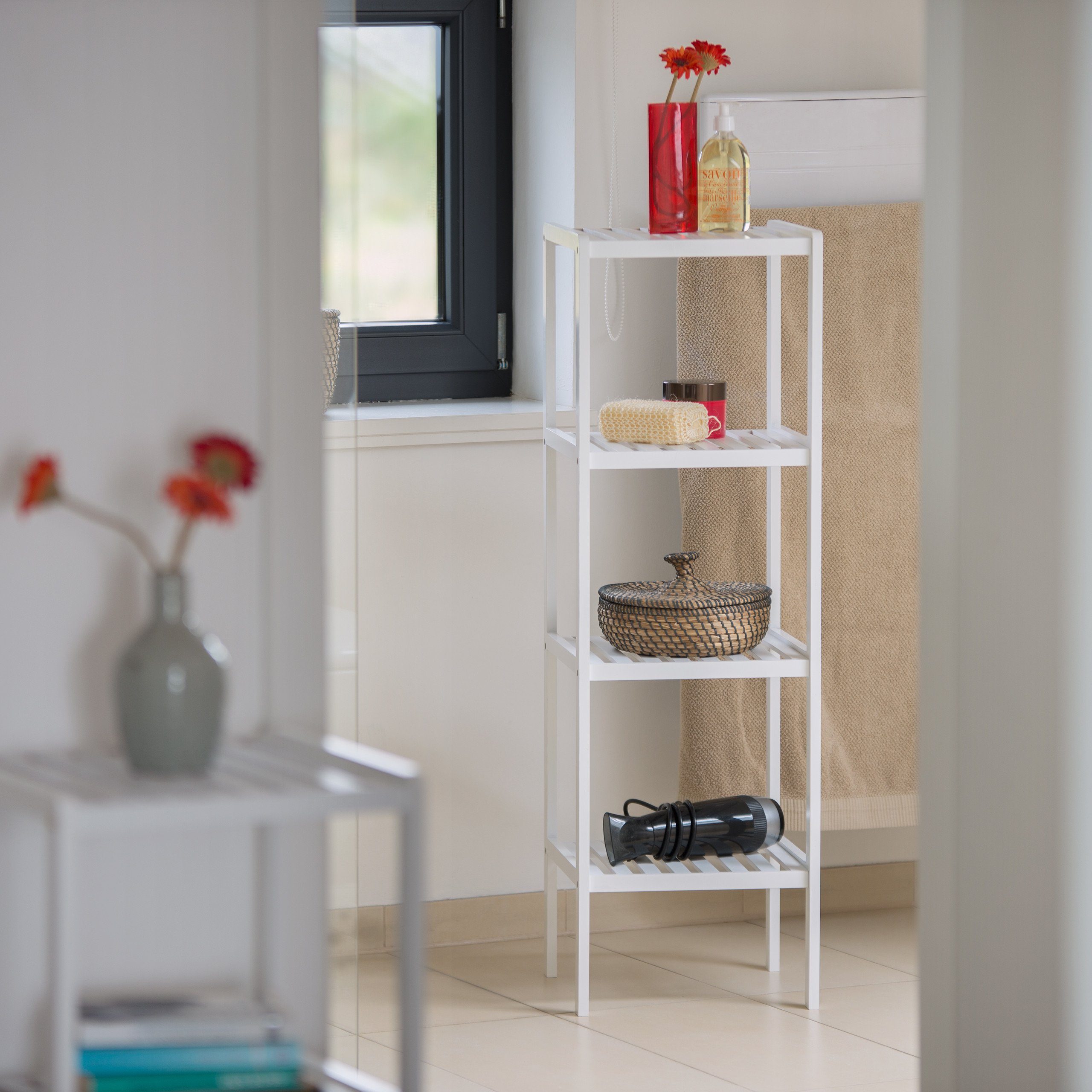 relaxdays Badregal Bambus Badregal mit 4 günstig online kaufen