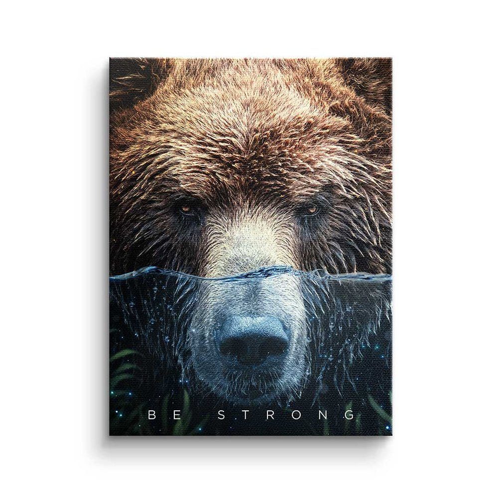DOTCOMCANVAS® Leinwandbild, Leinwandbild Strong Face Bär Motivation be strong mit premium Rahmen