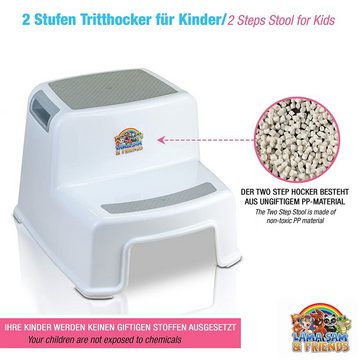 Dr. Wellthy Tritthocker Zweistufiger Tritthocker für Kinder ab 18 Mon. Anti-Rutsch, Stabilität, Grau 26x33x36 Cm (1er Pack) Kunststoff