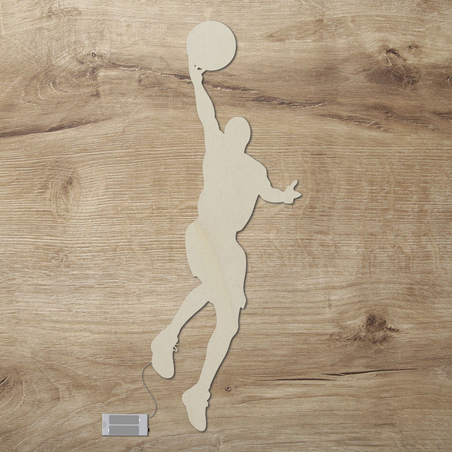 Namofactur LED Dekolicht Basketball Spieler - Dekoobjekt aus Holz mit Sport Motiv - Wand Lampe, Ohne Zugschalter, LED fest integriert, Warmweiß, Wanddekoobjekt Wohnzimmer Leuchte batteriebetrieben