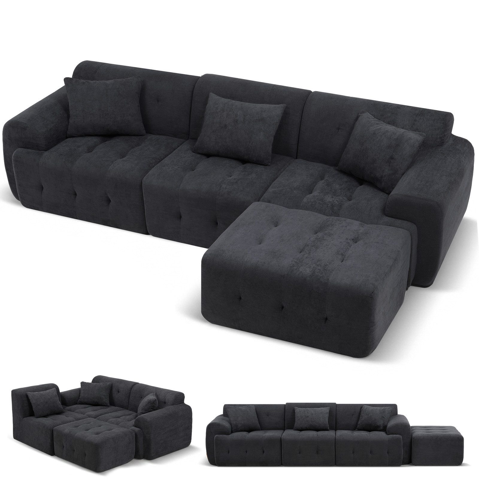 COMHOMA Sofa Ecksofa, Modulares Sofa, 2 Sitzer Bodensofa Couch mit Kissen Armlehne, für Wohnzimmer, vakuumverpackt