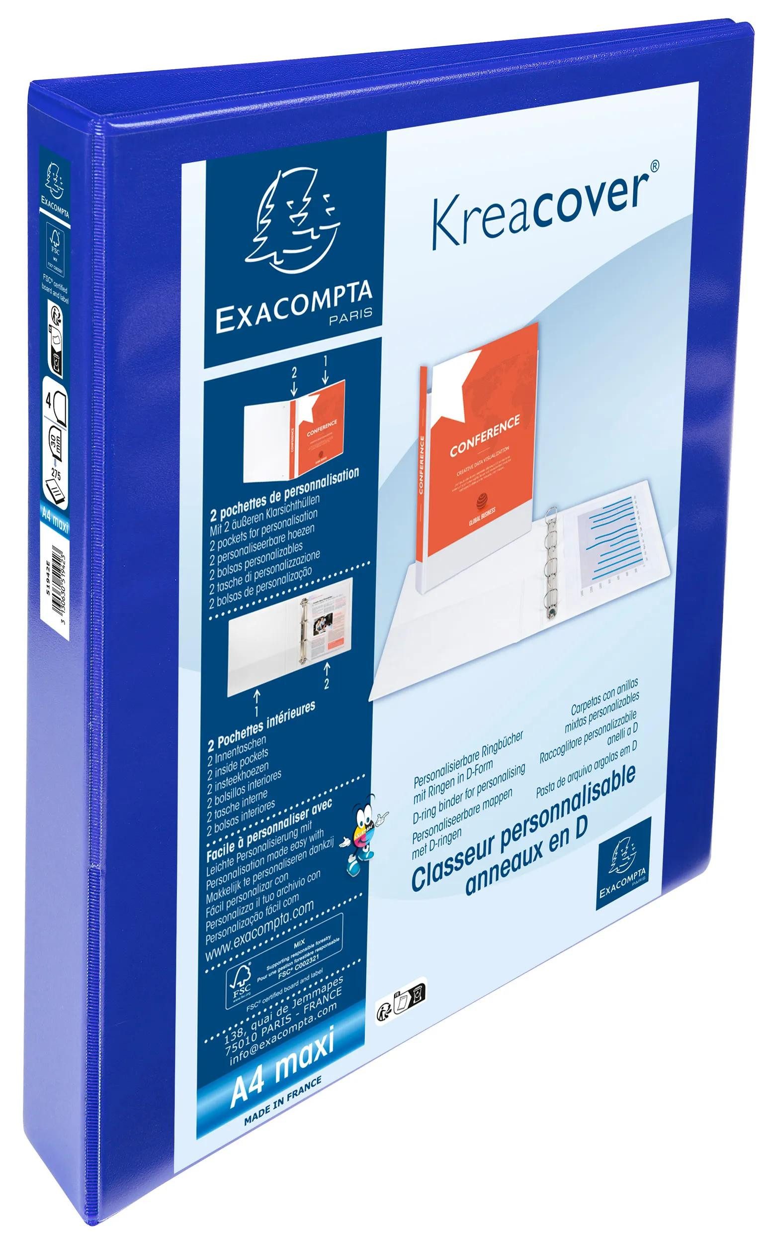 EXACOMPTA Ringbuchmappe 10x Ringbuch PP 19mm 4Ring 30mm D Rücken 47mm A4 Maxi Blau 51942BE, Personalisierbar Ringbücher