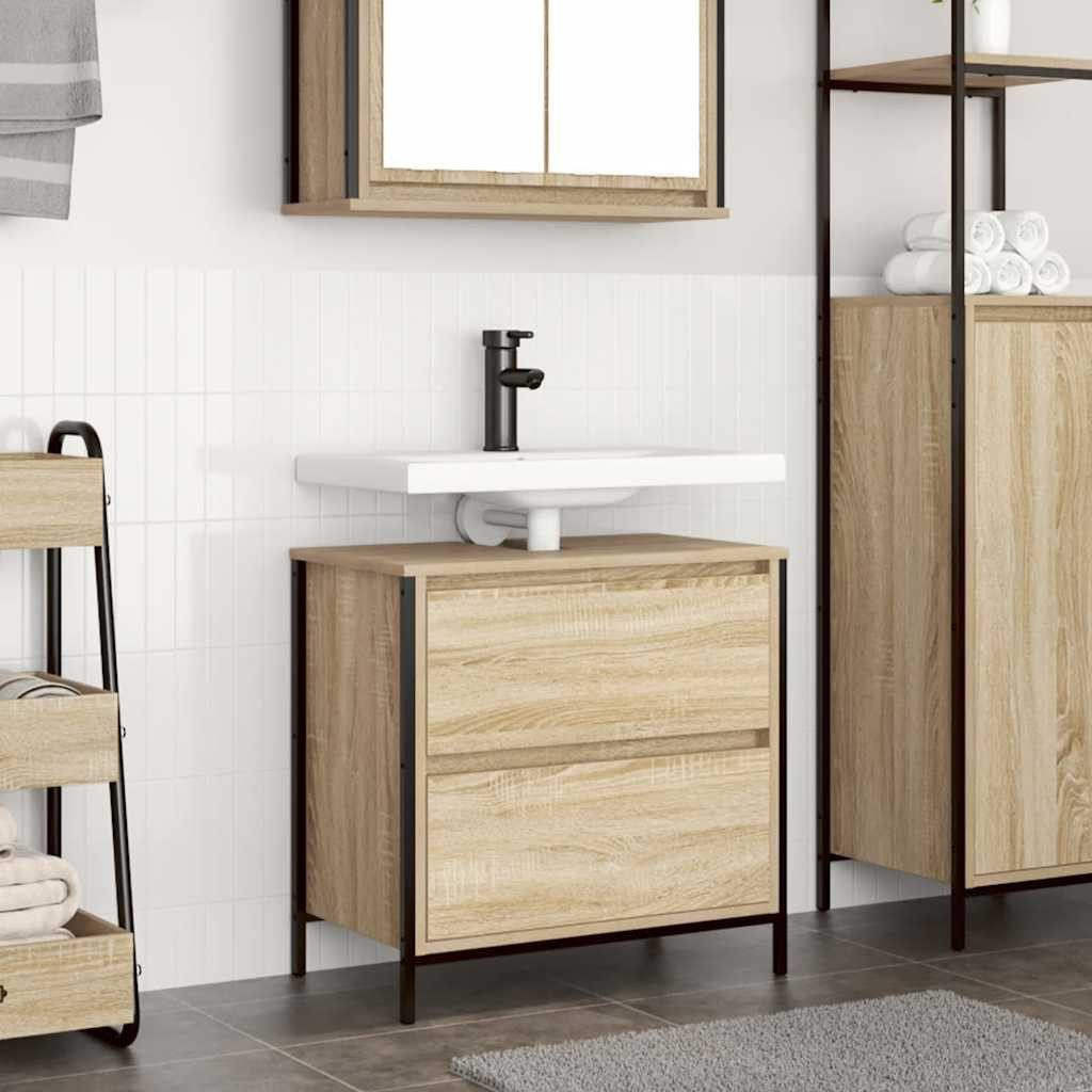 vidaXL Badezimmerspiegelschrank Waschbeckenunterschrank mit Schubladen Sonoma-Eiche (1-St) – Bild 2 von 5