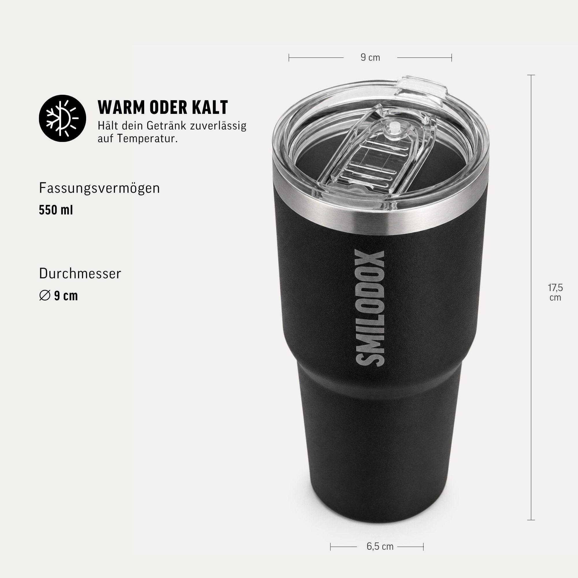 Smilodox Trinkflasche Pantho Trinkbecher 550 ml, Edelstahl Thermoflasche mit Henkel, 100% auslaufsicher, BPA-frei, Unisex Design, für Büro, Gym & Alltag – Bild 2 von 5