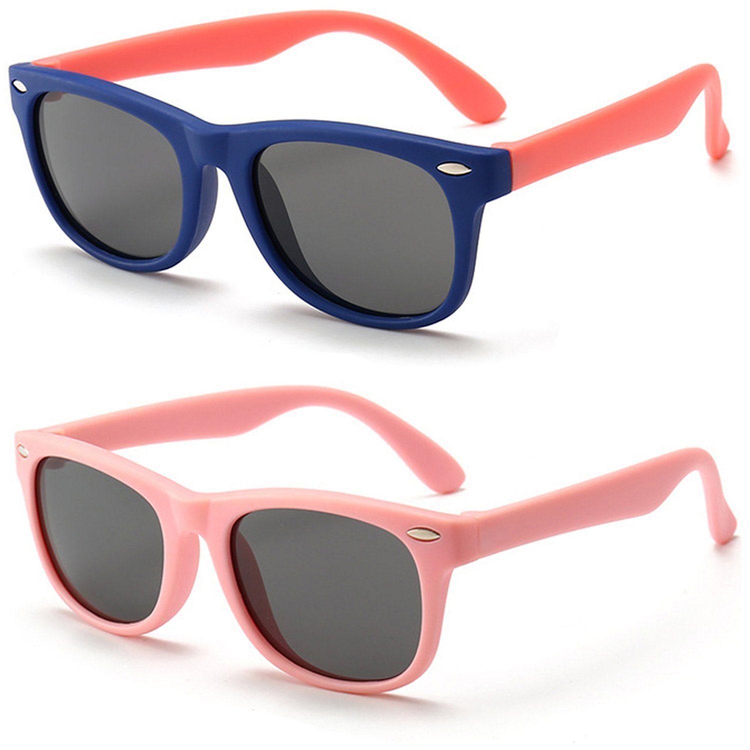 Mädchen Gummi Brille Sonnenbrille UV400 Sonnenbrille Dunkelblau+Rosa Olotos Kinder Schutz Jungen 100% für