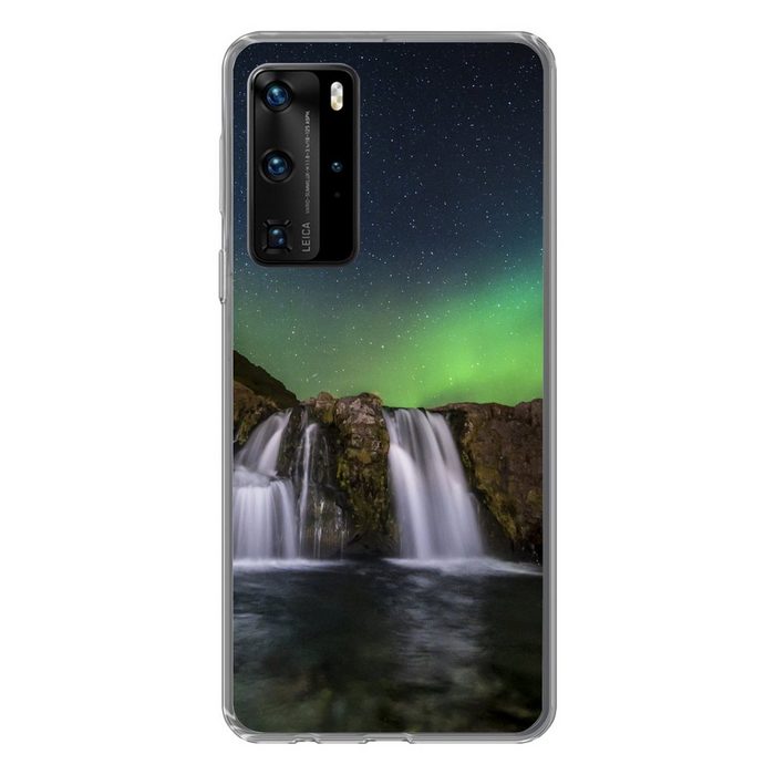 MuchoWow Handyhülle Nordlicht - Wasserfall - Island - Natur Handyhülle Huawei P40 Pro Handy Case Silikon Bumper Case