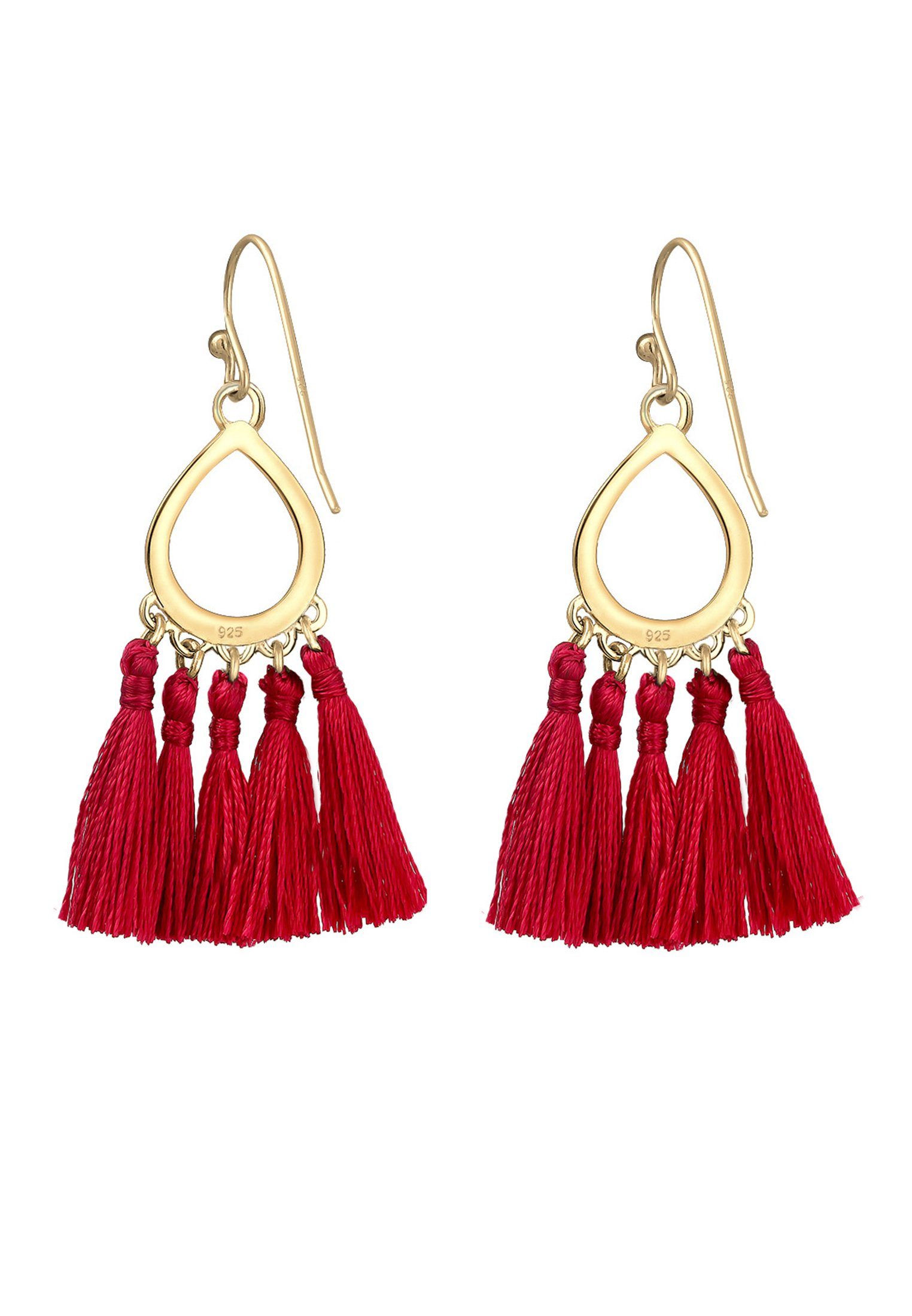 Quaste Boho, Silber, 925 Tassel Hänger Tassel Paar Rot Elli Ohrhänger Tropfen