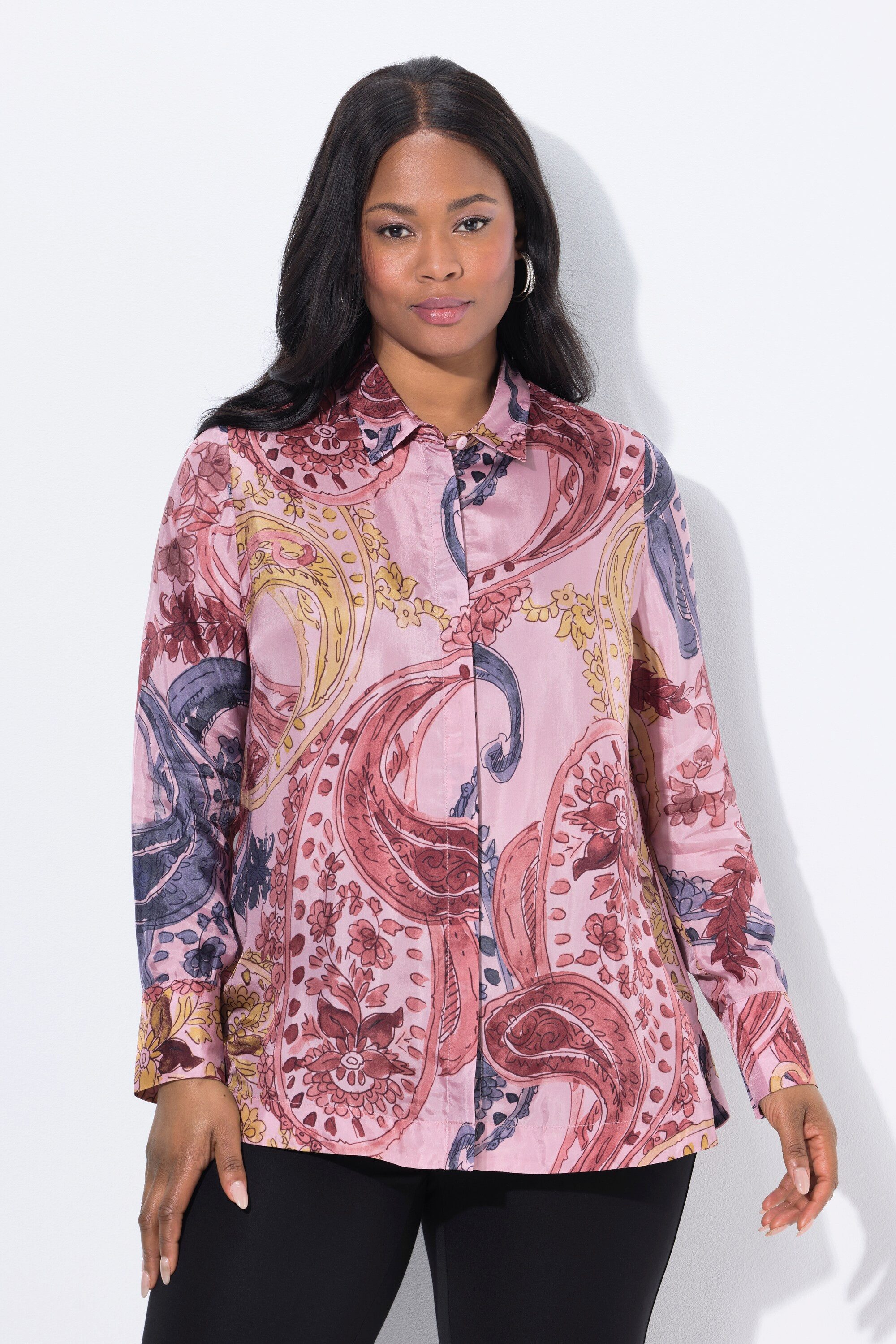 Hemdbluse Cuprobluse florales Design Hemdkragen Langarm