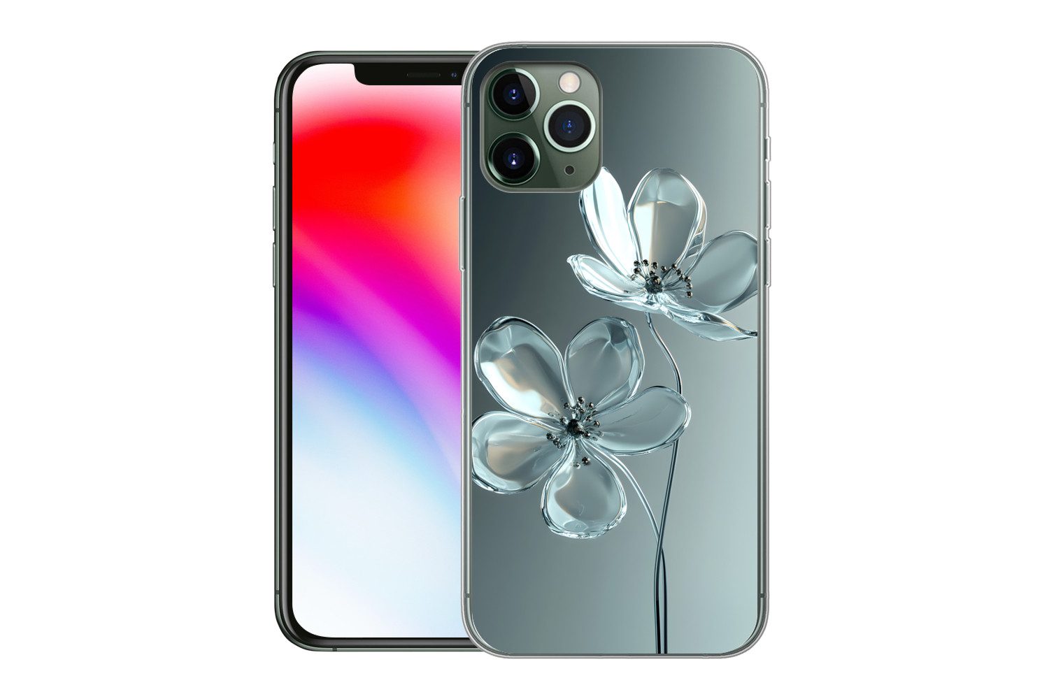 MuchoWow Handyhülle für Apple iPhone 11 Pro Kristall - Blumen - Grau, Smartphone-Bumper, Print, Handy Schutzhülle Dünn