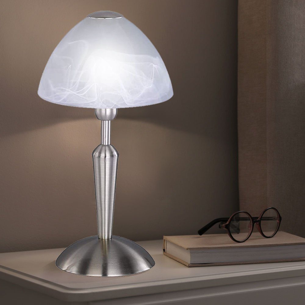 etc-shop LED Tischleuchte, Leuchtmittel inklusive, Warmweiß, Tischlampe Nachttischleuchte Glas Alabaster LED warmweiß D 17,5 cm