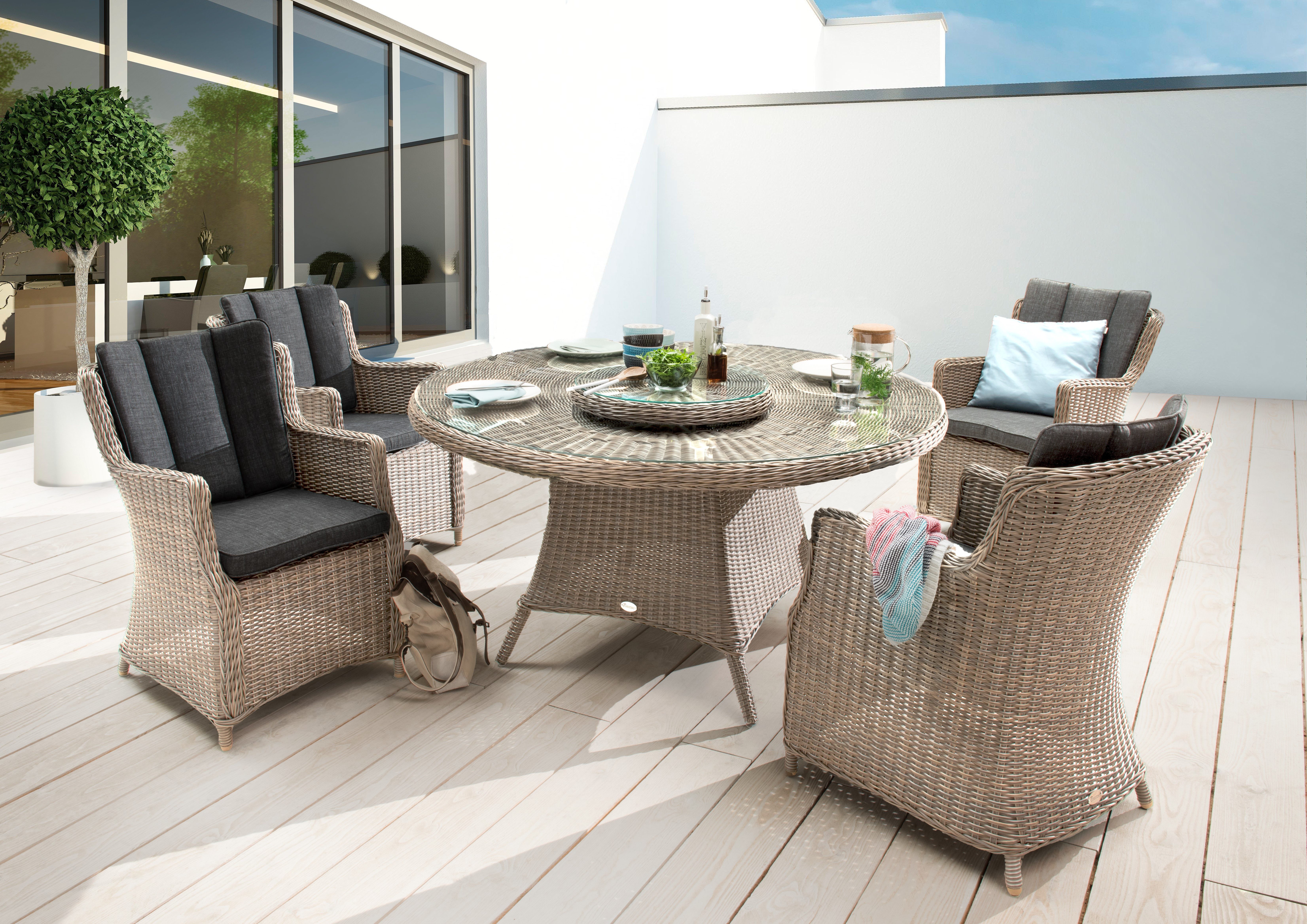 Destiny Garten-Essgruppe LUNA, (Set, 14-tlg., 4x Sessel, 1x Tisch Ø 150x75cm mit Drehteller, inkl. Auflagen), Aluminium, Polyrattan