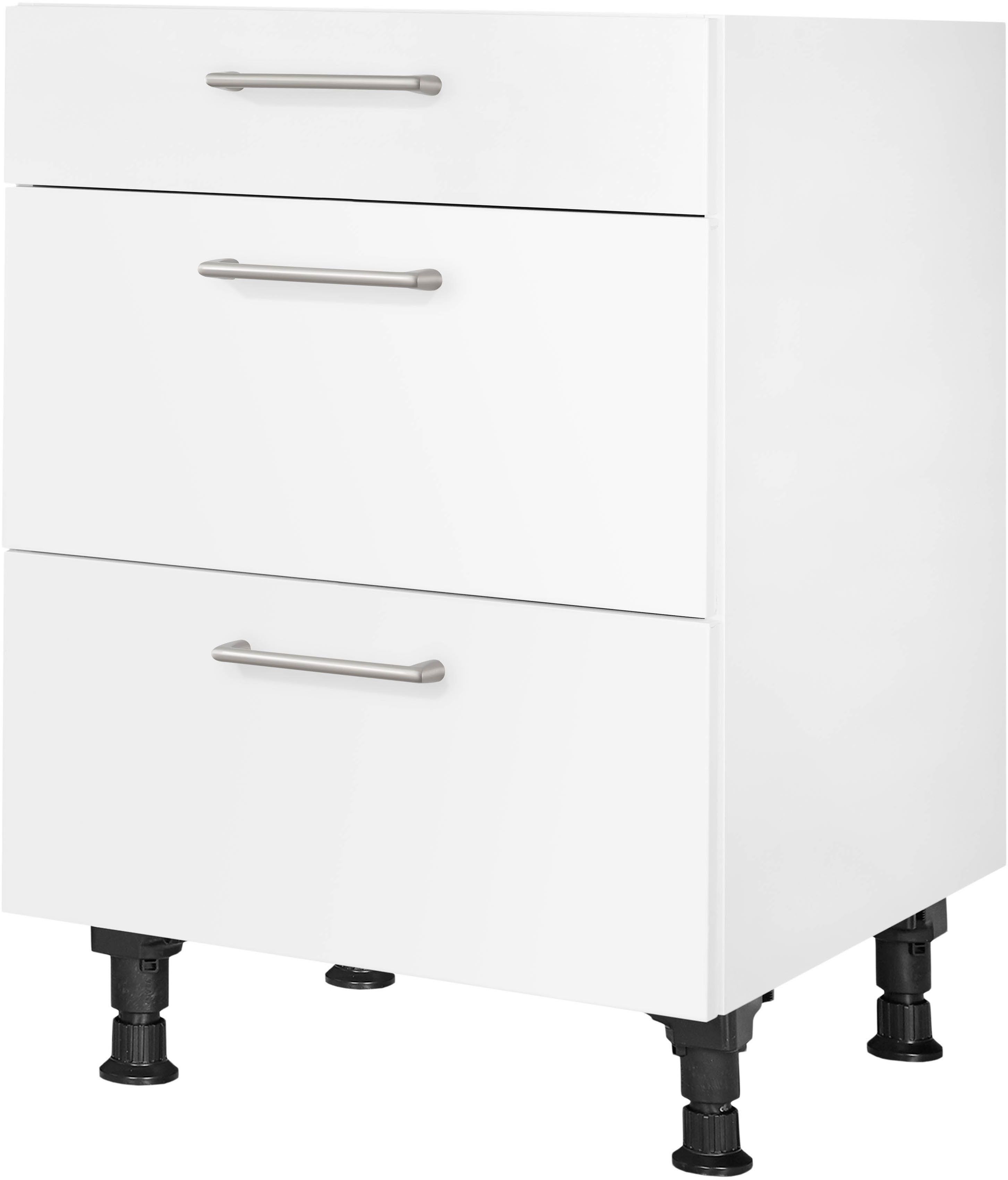 nobilia® Unterschrank "Laser", vormontiert, mit höhenverstellbaren Sockelfüßen, in den Breiten 30, 45, 60 und 90 cm, mit Schubkasten und Auszügen