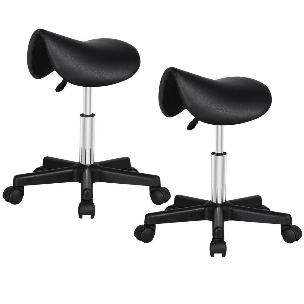 Yaheetech Drehhocker Höhenverstellbarer Sattelhocker mit 5 Rollen (2 St), Moderner 2er-Rollhocker Praxishocker