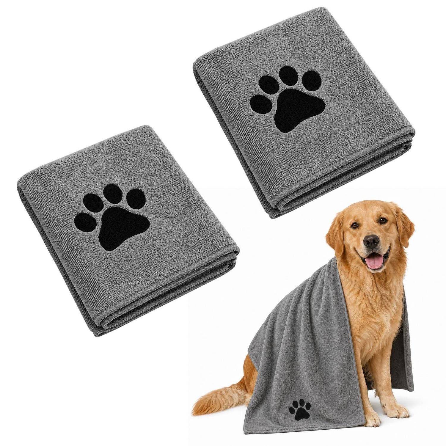 LuxusKollektion Hundehandtuch Hundehandtuch 2er-Set 50x100cm Grau, (2-St)