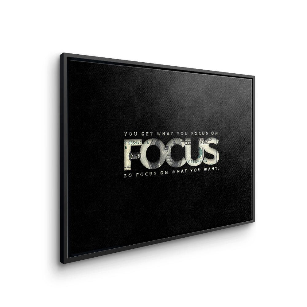 DOTCOMCANVAS® Leinwandbild, Premium Motivationsbild Rahmen YOU ON Geld WHAT WANT - - Erfolg - FOCUS goldener