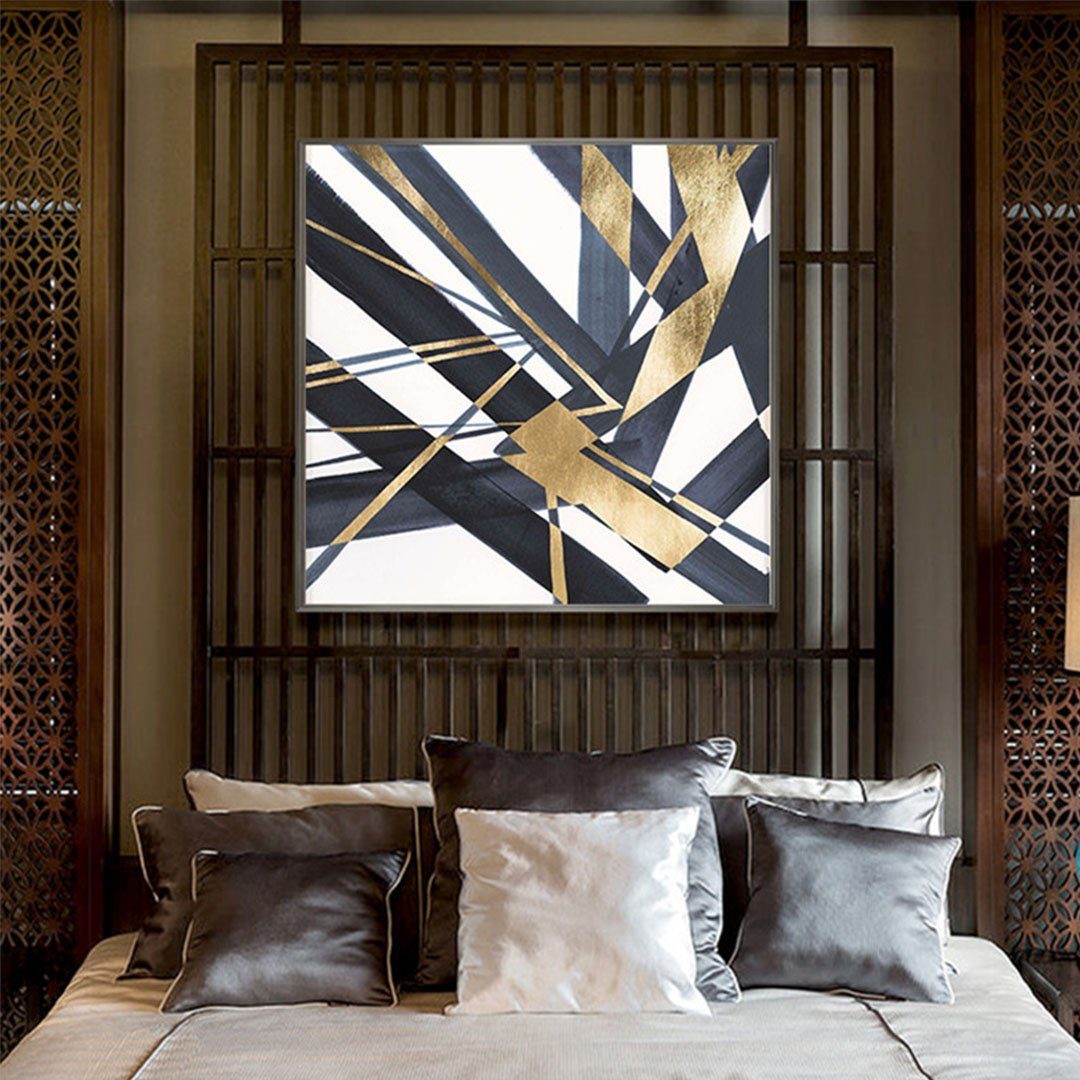St), goldener abstraktes Kunstdruck L.Ru (2 Malkern, Textur Linien Goldfolie Wohnzimmerdekorationsgemäldebild UG Farbblock modernes einfache Moderne