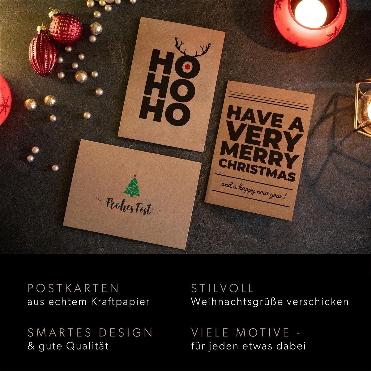 bigdaygraphix Weihnachtskarte Weihnachtskarten 8 - Stil Postkarten im 16 Kraftpapier, Motive Hygge