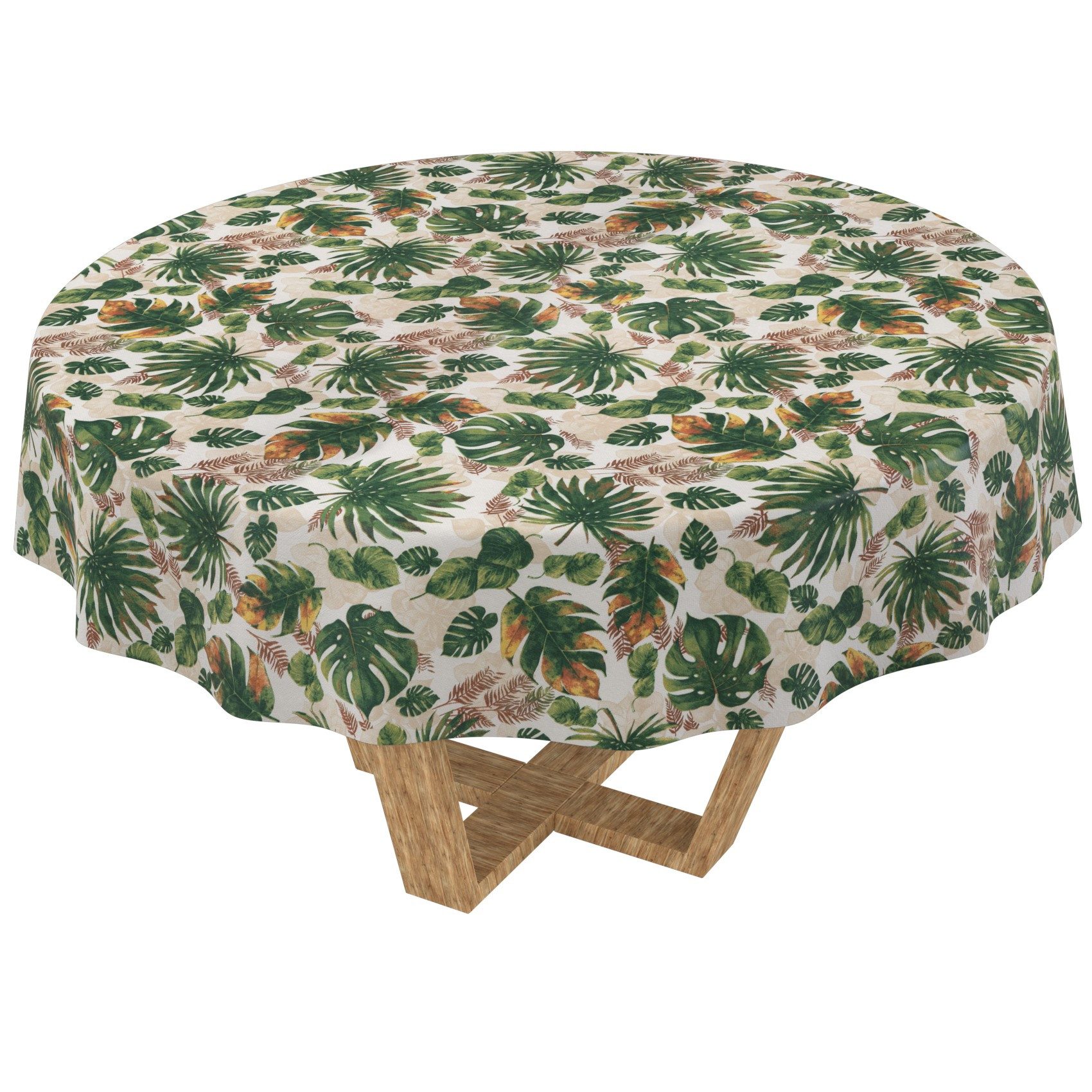 ANRO Tischdecke abwaschbar Tischtuch Baumwolle Polyester wasserabweisend (Einzelstück 1-tlg), wasserabweisend Beschichtet Aquarell Dukelgrün Rund 100cm