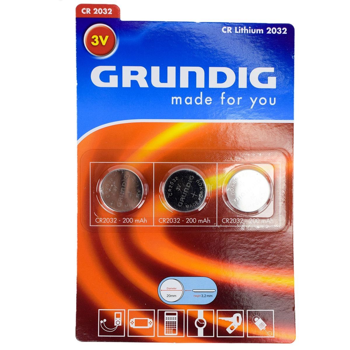 Grundig St), Knopfzellenbatterien 2032 Batterie, Marabellas (3 universell Alkaline, CR Lithium 3-tlg. Aid einsetzbar und Hearing Shop