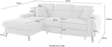 COTTA Ecksofa Mia L-Form, 3-tlg.-Kissen-Set, Recamiere, wahlweise mit oder ohne RGB-Beleuchtung