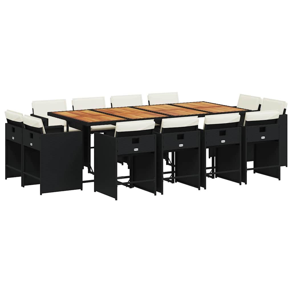 vidaXL Garten-Essgruppe 13-tlg. Garten-Essgruppe mit Kissen Schwarz Poly Rattan, (12-tlg)