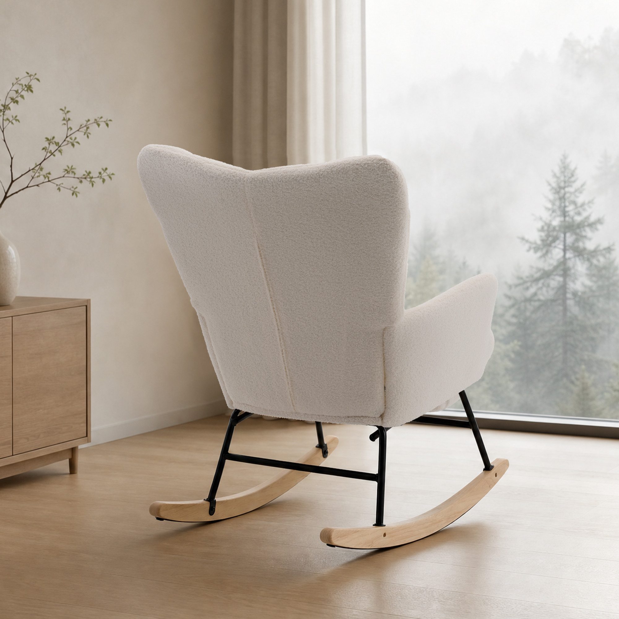 STILVORA Schaukelstuhl Schaukelsessel wohnzimmer Relaxsessel mit Fußstütze,beige (Sherpa-Fleece & hoher Rückenlehne), für Wohnzimmer, Schlafzimmer, Leseecke und Ruhebereiche