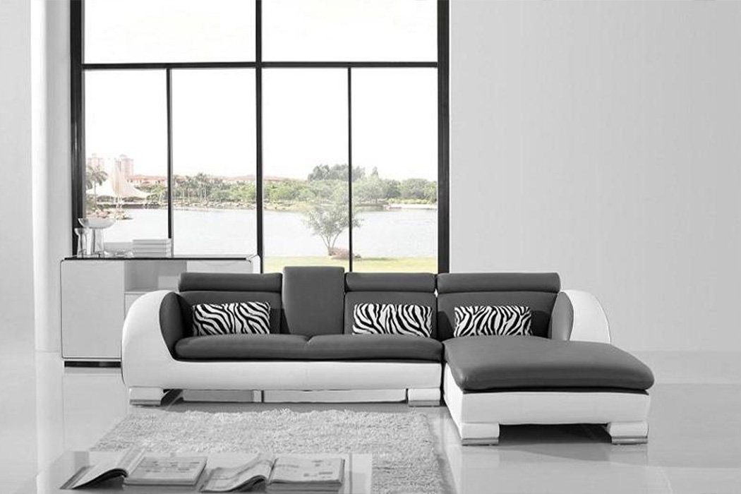 JVmoebel Ecksofa Ecksofa Sofagarnitur Leder Sofa Couch Ecke Polster Hocker Set, Made in Europe Grau