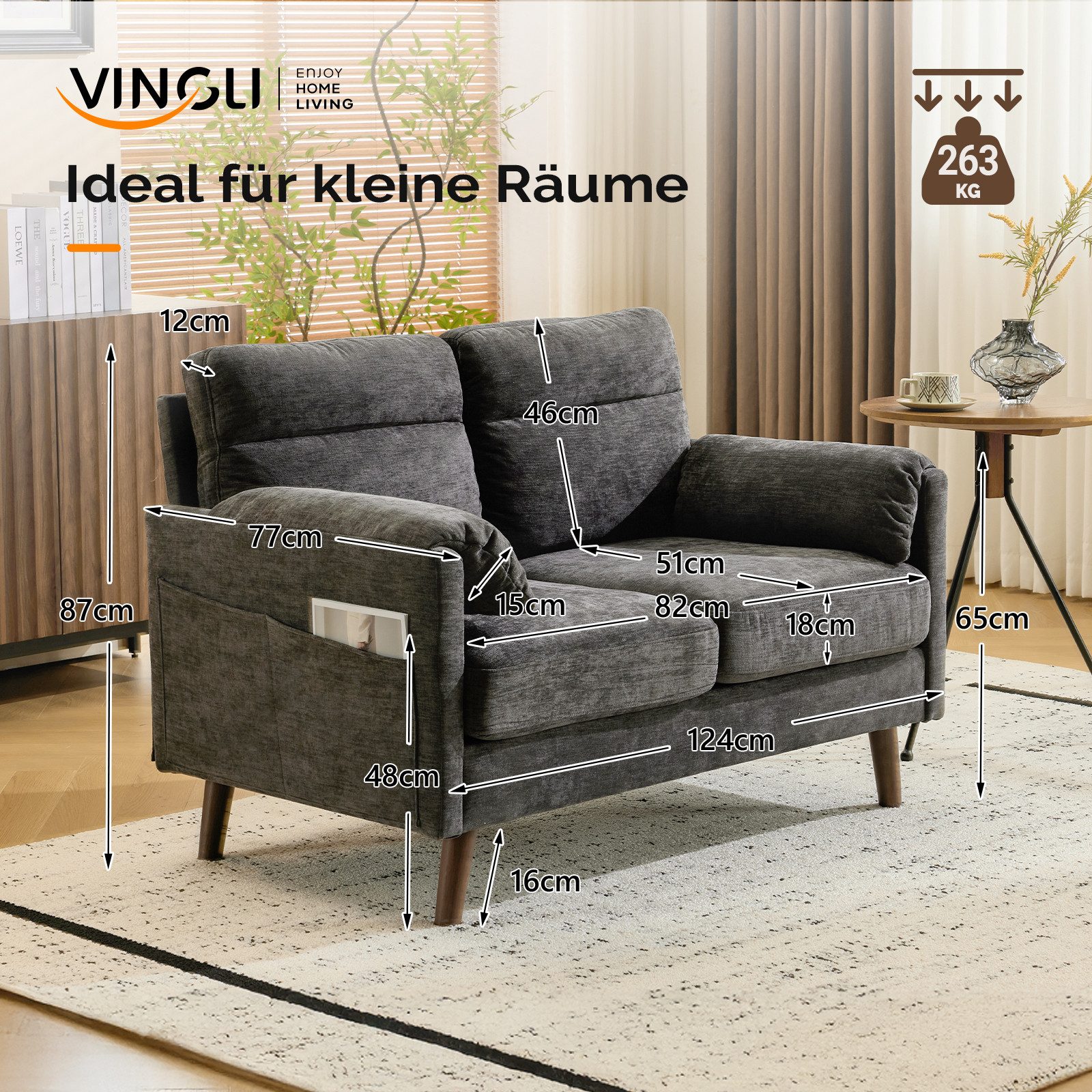 VINGLI 2-Sitzer Sofa klein, Kleine Stoffcouch günstig online kaufen