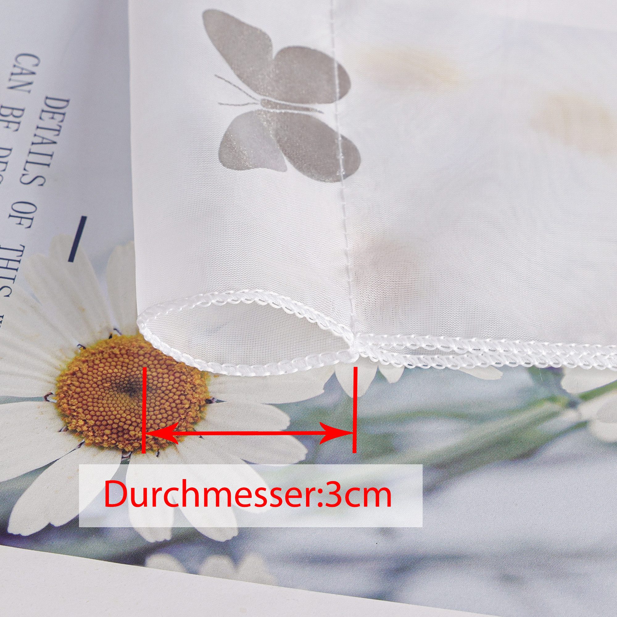 Joyswahl Scheibengardine Modellname Daria Kurzstore mit Schmetterlingsmuster im modernen Stil (1 St), Stangendurchzug, transparent, Voile, Doppellagig mit Dreie – Bild 4 von 5