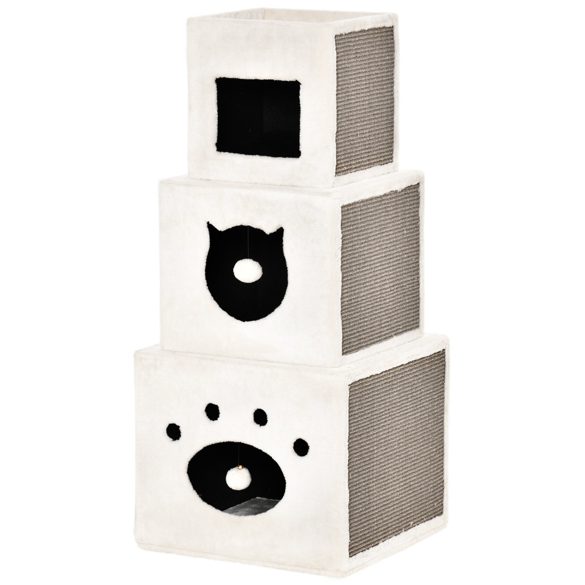 PawHut Kratzbaum Kratztonne bestehend aus 3 Würfelboxen