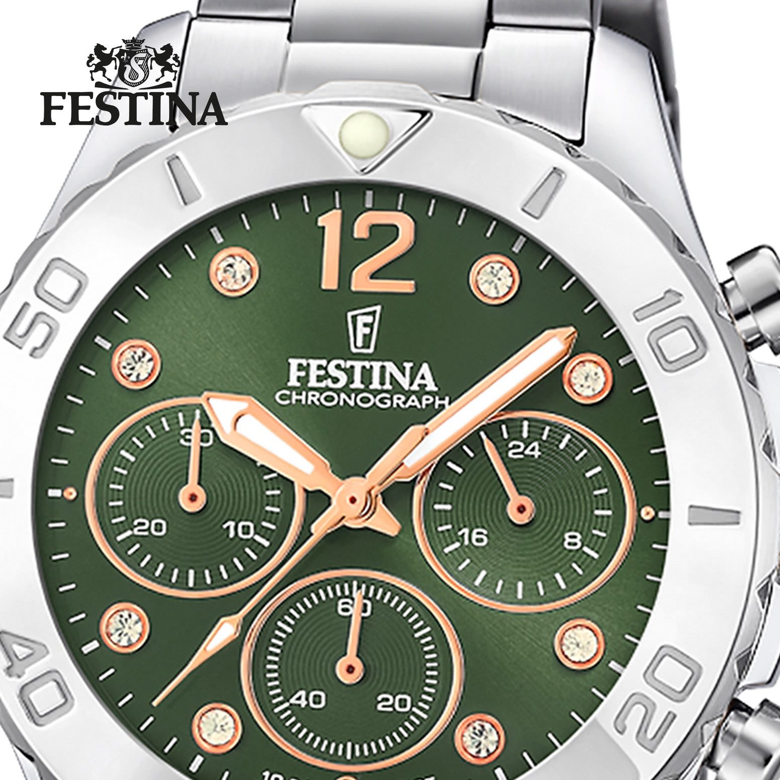 Festina Chronograph Festina Damenuhr Edelstahl silber, (Chronograph), Damen Armbanduhr rund, Edelstahlarmband silber, Casual