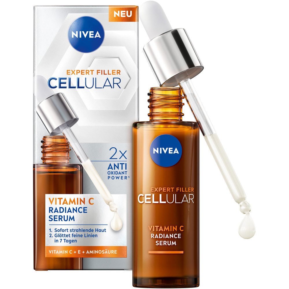 Nivea Anti-Falten-Serum CELLULAR EXPERT FILLER VITAMIN C RADIANCE SERUM, für das Gesicht, mit Vitamin C, Vitamin E und Aminosäure