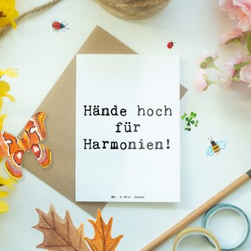 Mr. & Mrs. Panda Grußkarte Harmony Hands - Weiß - Geschenk, Theremin, Geburtstagskarte, Musiker, Einzigartige Motive