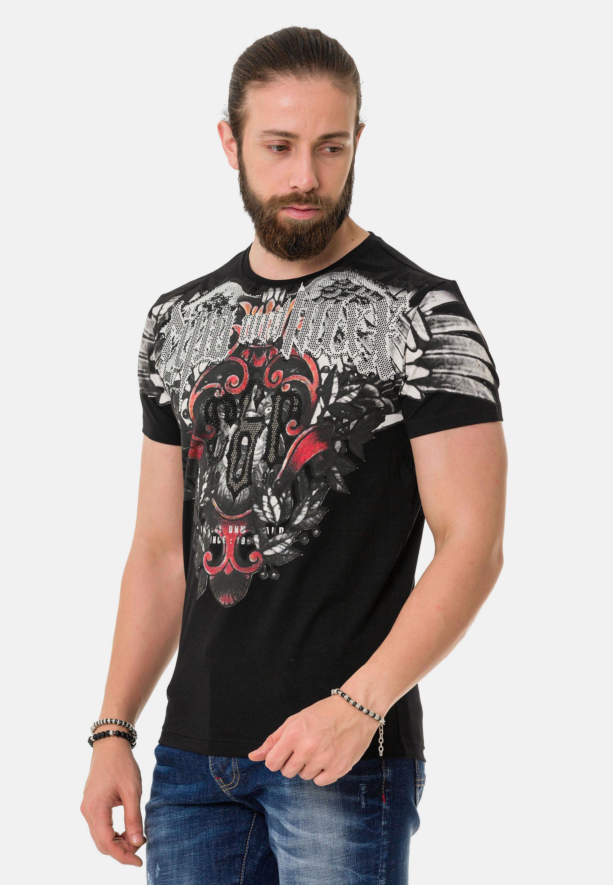 Cipo & Baxx T-Shirt in schwarz rockigem Look