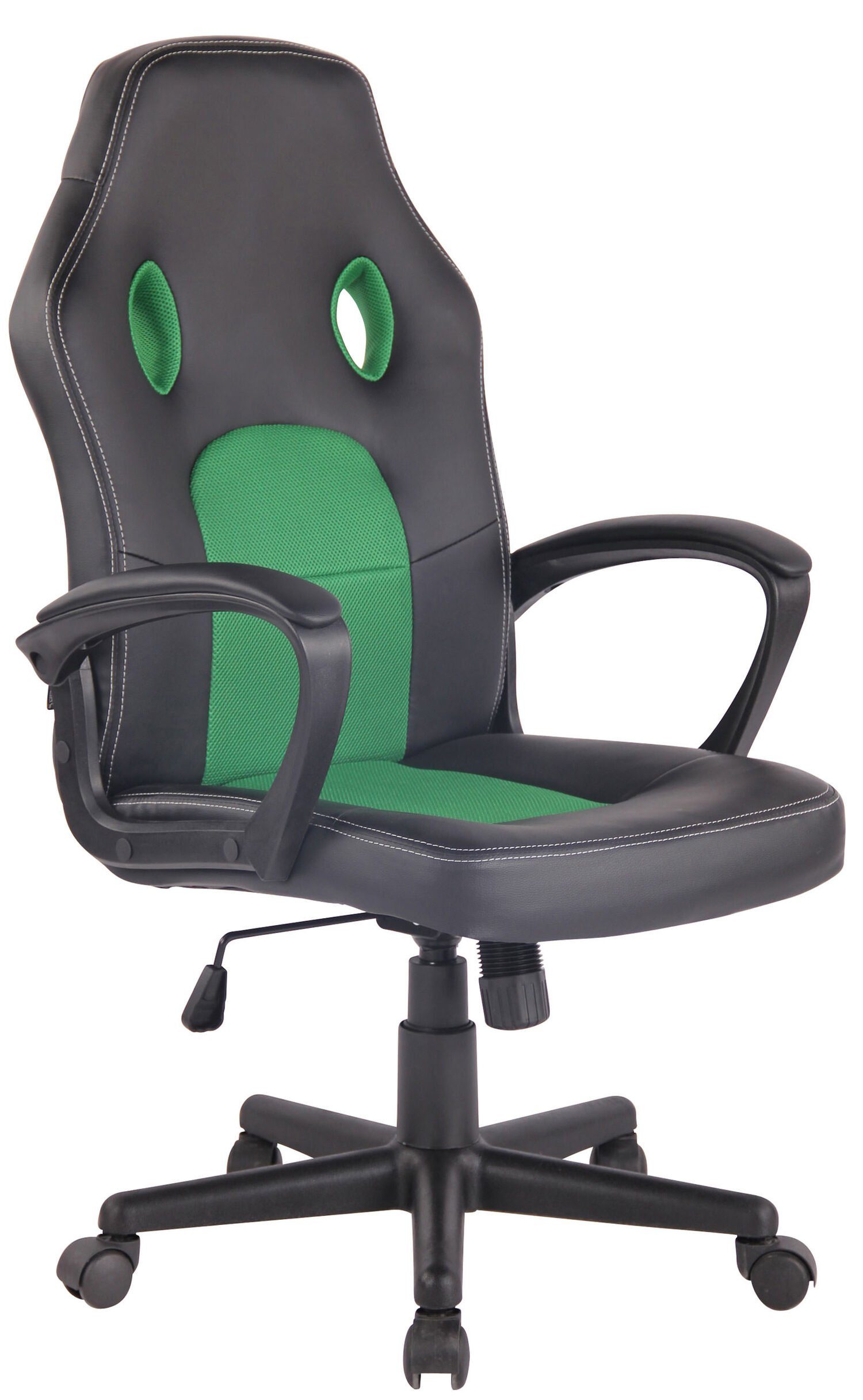 TPFLiving Gaming-Stuhl Elon mit bequemer Rückenlehne - höhenverstellbar und 360° drehbar (Schreibtischstuhl, Drehstuhl, Chefsessel, Bürostuhl XXL), Gestell: Kunststoff schwarz - Sitz: Kunstleder, Netzbezug schwarz/grün