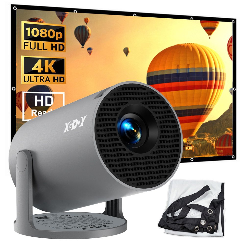 XGODY Gimbal 3 Mini Tragbarer Projektor 4K Android 11 Wifi6 BT 5.4 LCD-Beamer (8000:1, 1920x1080 px, 4K-Unterstützung Heimfilmprojektor 180° drehbar)
