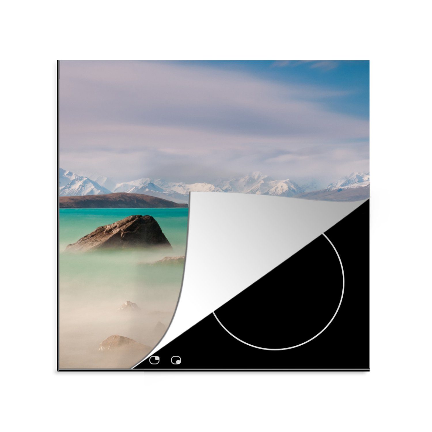 78x78 Herdblende-/Abdeckplatte für Vinyl, cm, Ceranfeldabdeckung, tlg), Arbeitsplatte Berge - MuchoWow - küche Neuseeland, (1 Wasser