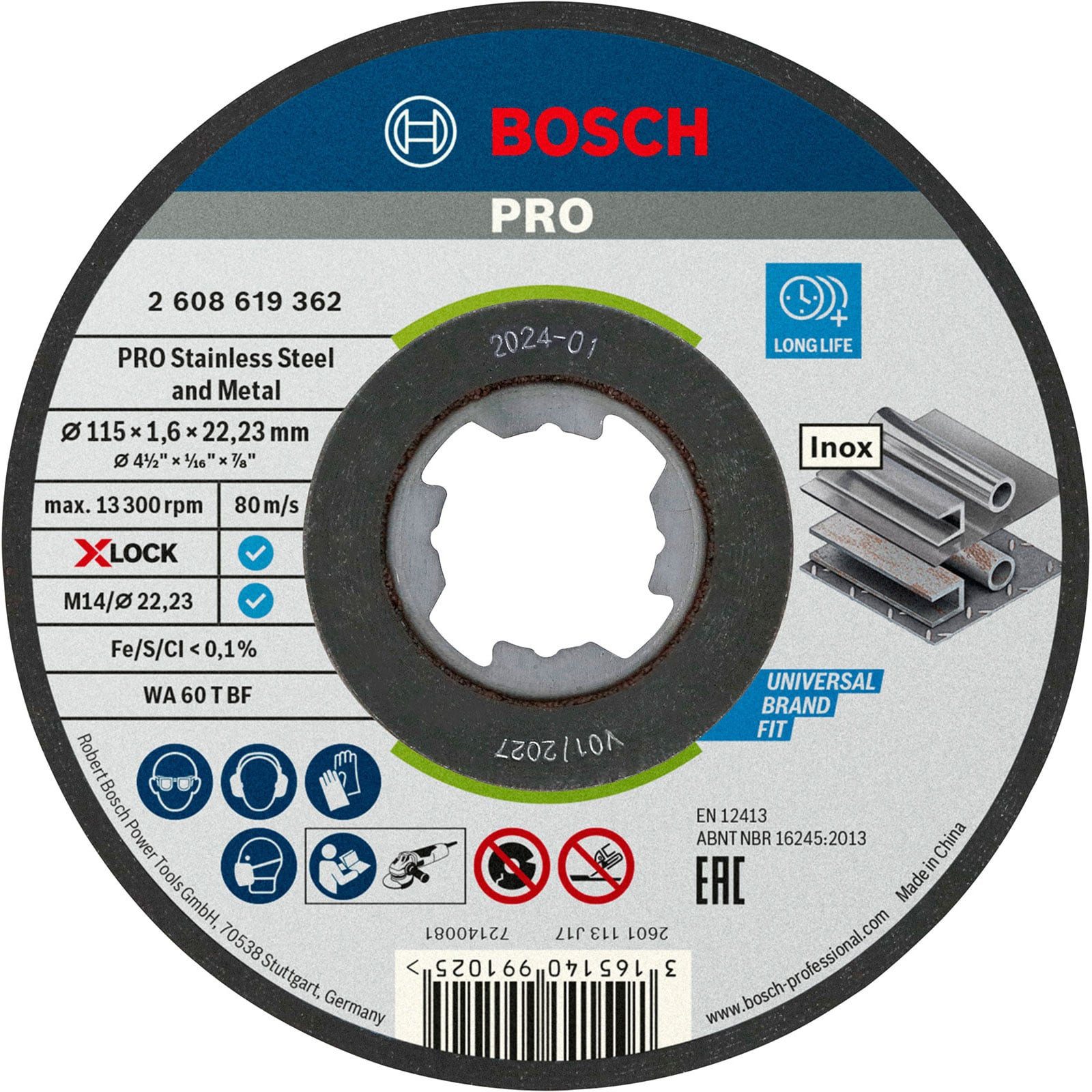 BOSCH Trennscheibe Bosch PRO 50x Stainless Steel and Metal X-Lock Trennscheibe 115 x 1,6 