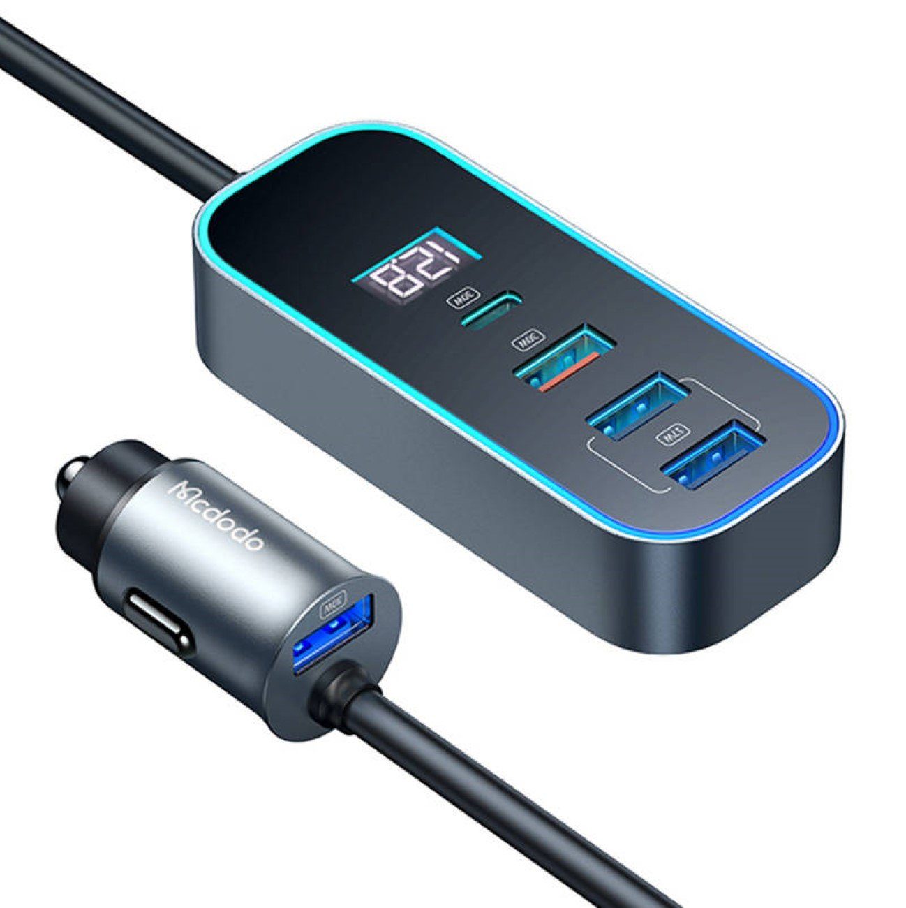mcdodo CC-1900 Autoladegerät 107W 4USB+1USB-C Digitalanzeige und 1,5 m Kabel Smartphone-Ladegerät