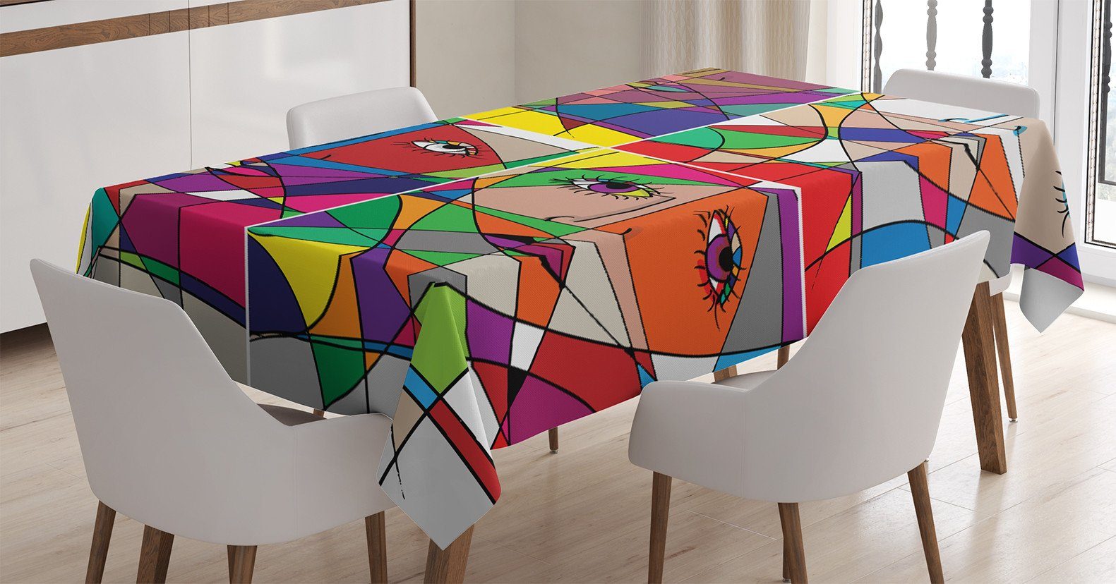 Abakuhaus Tischdecke Farbfest Waschbar Für den Außen Bereich geeignet Klare Farben, Abstrakt Frauengesicht in Glas | Tischdecken